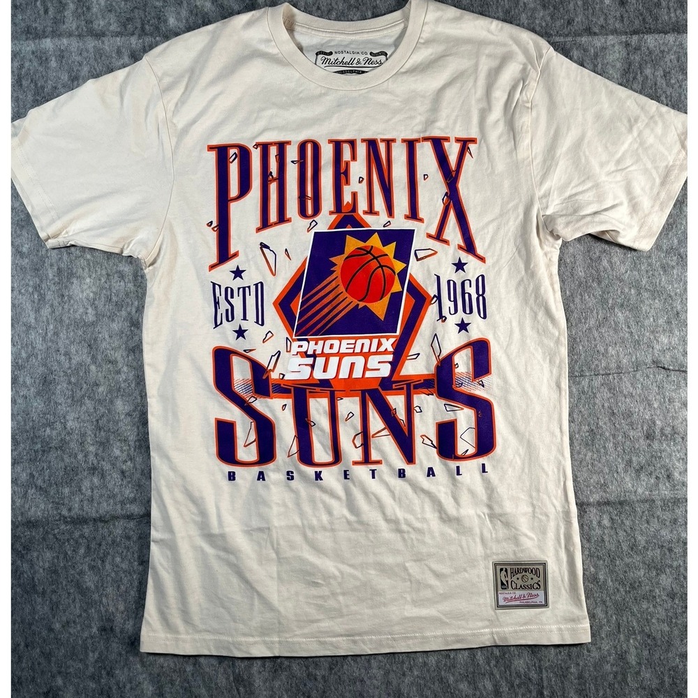 Mitchell & Ness Phoenix Suns Hardwood Classics Cream Graphic T-Shirt Mens Medium